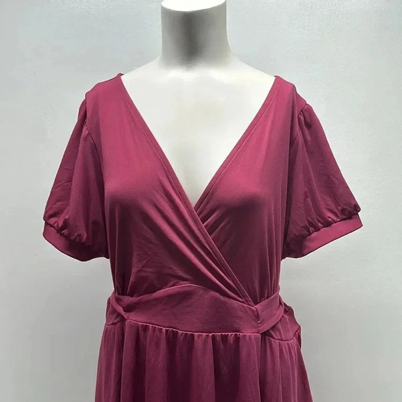 Torrid Midi Dress Studio Knit Surplice Puff Sleeve Purple Plus Pink Size New 2X - Picture 3 of 12